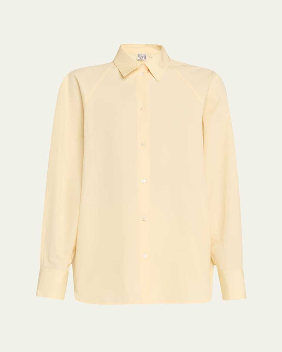 Raw-Edge Raglan-Sleeve Button-Down Shirt
